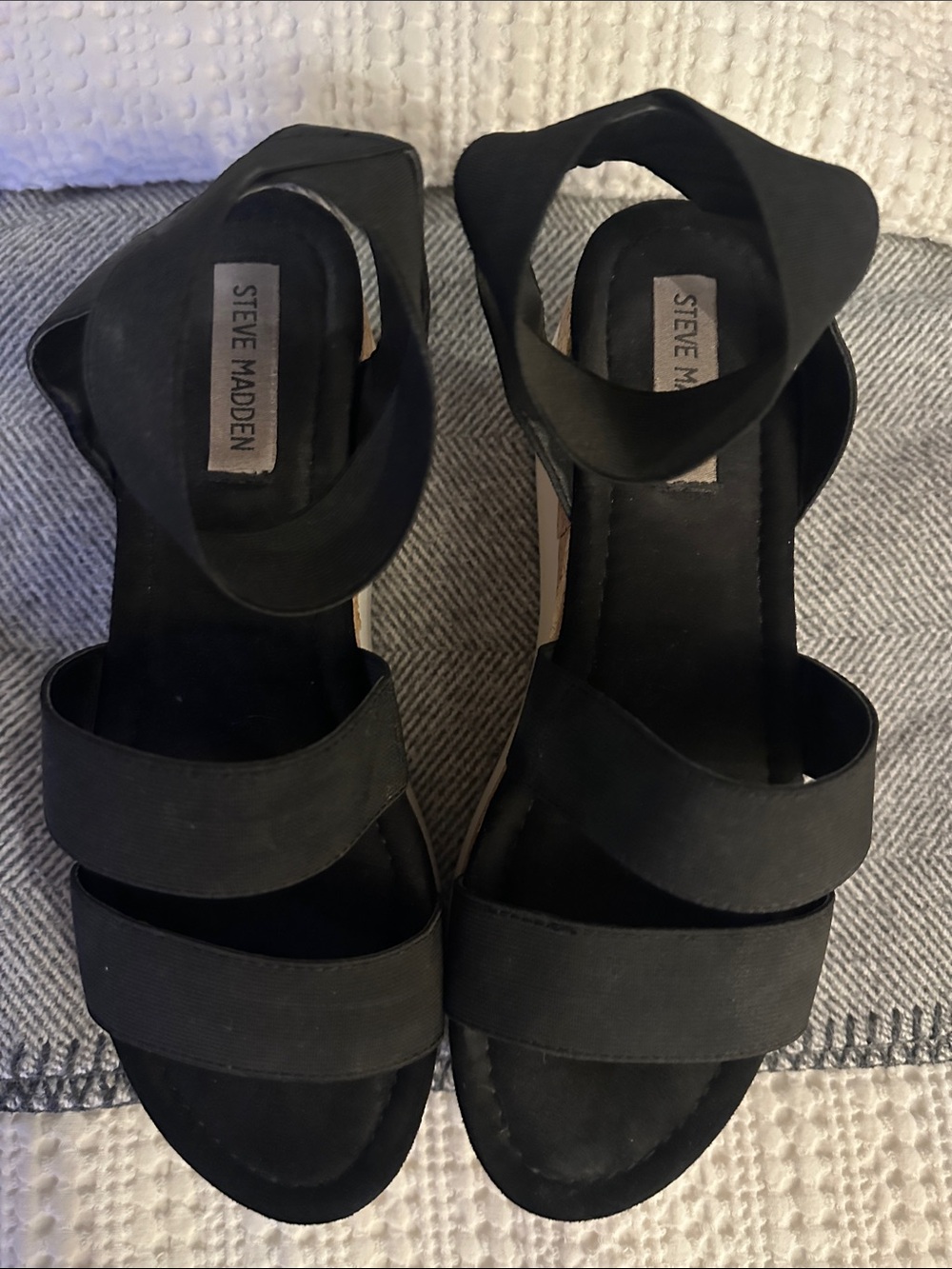 Steve Madden Black Cork Wedge Sandals with White Platform
